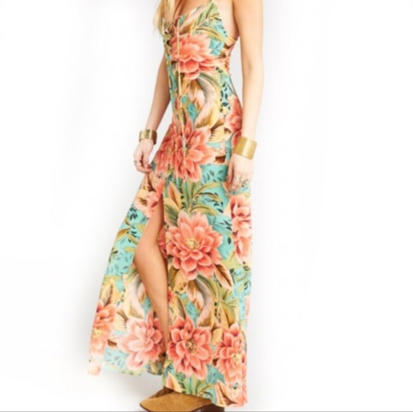 Show me your mumu pebble leyton Floral Maxi Dress coral  Green sundress Large - Picture 4 of 11